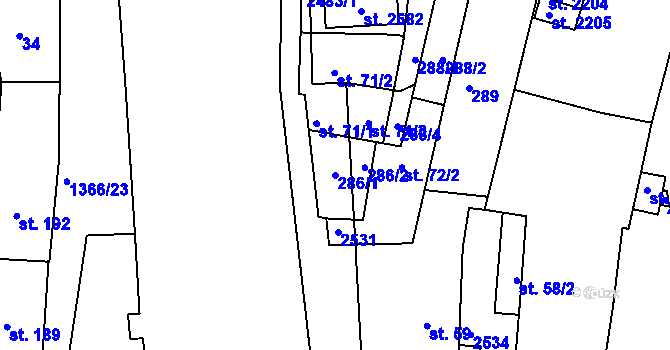 Parcela st. 286/1 v KÚ Chlumec nad Cidlinou, Katastrální mapa