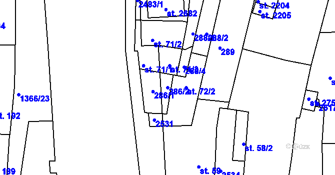 Parcela st. 286/2 v KÚ Chlumec nad Cidlinou, Katastrální mapa