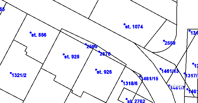 Parcela st. 2570 v KÚ Chlumec nad Cidlinou, Katastrální mapa