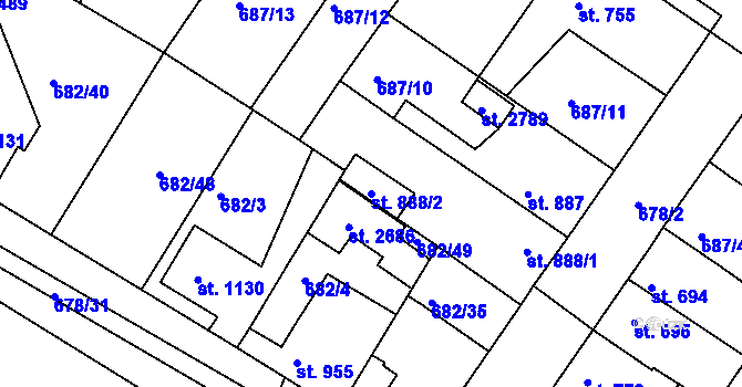 Parcela st. 888/2 v KÚ Chlumec nad Cidlinou, Katastrální mapa