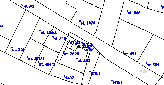 Parcela st. 670/5 v KÚ Chlumec nad Cidlinou, Katastrální mapa