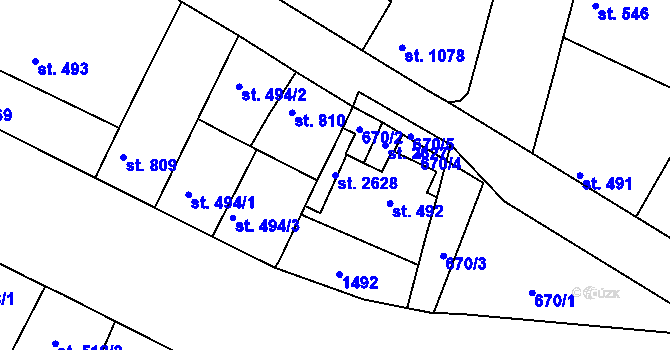 Parcela st. 2628 v KÚ Chlumec nad Cidlinou, Katastrální mapa