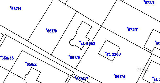 Parcela st. 2653 v KÚ Chlumec nad Cidlinou, Katastrální mapa