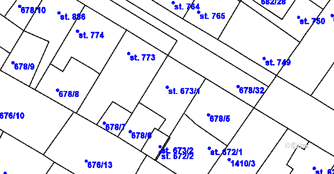 Parcela st. 673/1 v KÚ Chlumec nad Cidlinou, Katastrální mapa