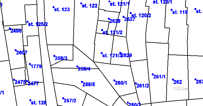 Parcela st. 121/3 v KÚ Chlumec nad Cidlinou, Katastrální mapa