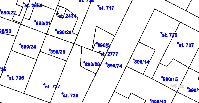 Parcela st. 2777 v KÚ Chlumec nad Cidlinou, Katastrální mapa