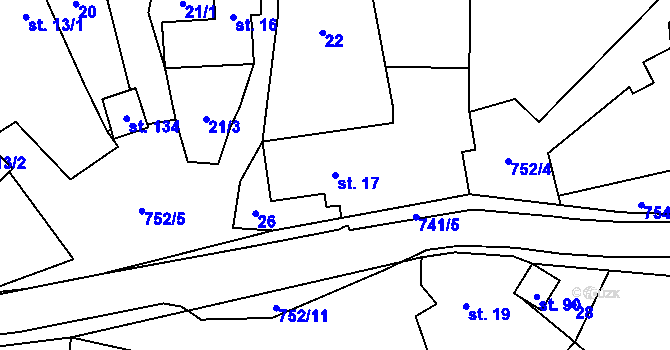 Parcela st. 17 v KÚ Chlumek, Katastrální mapa