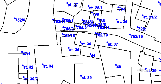 Parcela st. 36 v KÚ Chlumek, Katastrální mapa