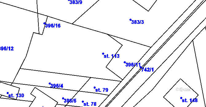 Parcela st. 113 v KÚ Chlumek, Katastrální mapa