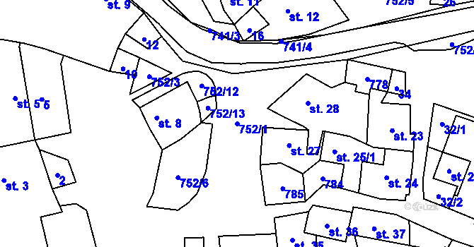 Parcela st. 752/1 v KÚ Chlumek, Katastrální mapa