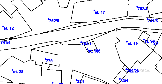 Parcela st. 752/11 v KÚ Chlumek, Katastrální mapa