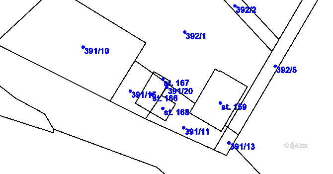 Parcela st. 391/20 v KÚ Chlumek, Katastrální mapa