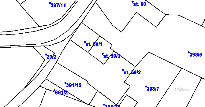 Parcela st. 59/3 v KÚ Chlumek, Katastrální mapa