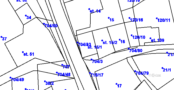 Parcela st. 15/1 v KÚ Chlumětín, Katastrální mapa