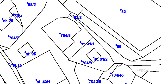 Parcela st. 31/1 v KÚ Chlumětín, Katastrální mapa