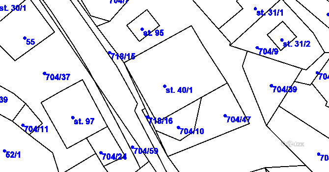 Parcela st. 40/1 v KÚ Chlumětín, Katastrální mapa