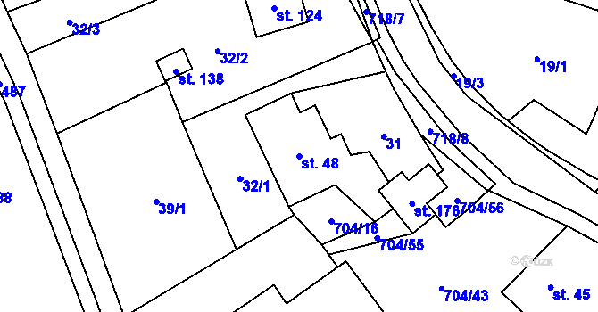 Parcela st. 48 v KÚ Chlumětín, Katastrální mapa