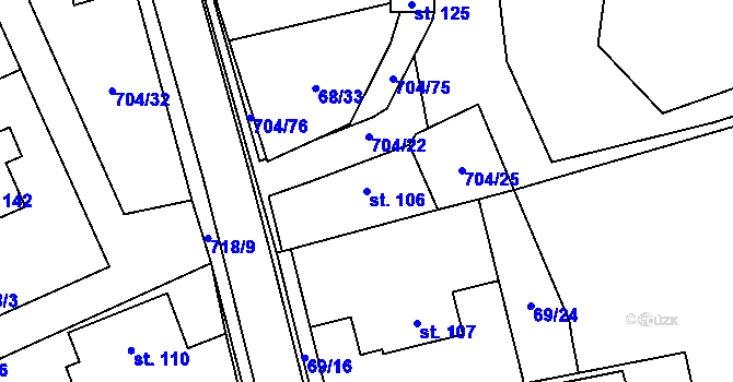 Parcela st. 106 v KÚ Chlumětín, Katastrální mapa