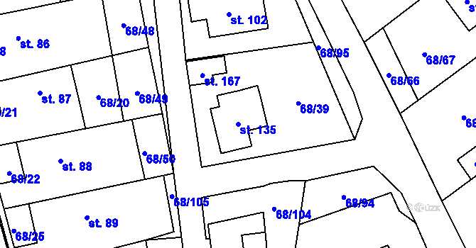 Parcela st. 135 v KÚ Chlumětín, Katastrální mapa