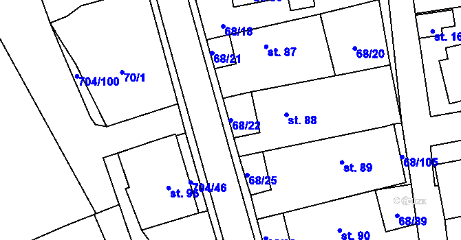 Parcela st. 68/22 v KÚ Chlumětín, Katastrální mapa