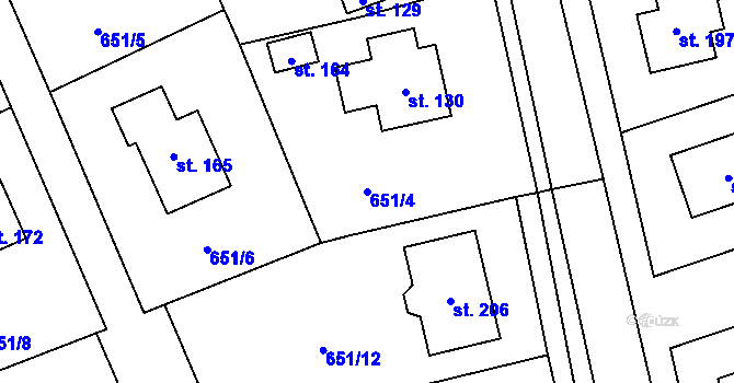Parcela st. 651/4 v KÚ Chlumětín, Katastrální mapa