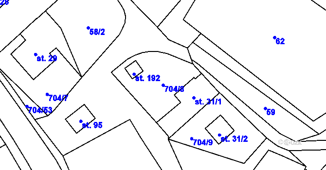 Parcela st. 704/8 v KÚ Chlumětín, Katastrální mapa