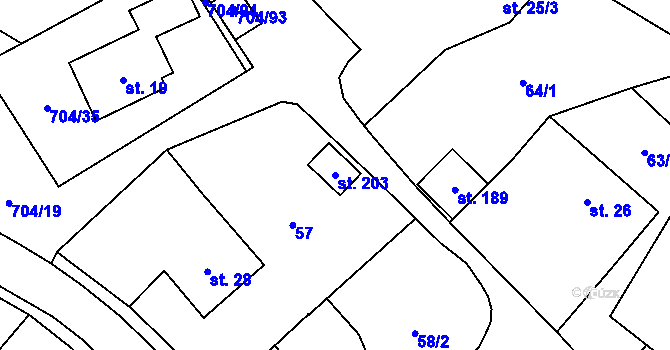 Parcela st. 203 v KÚ Chlumětín, Katastrální mapa