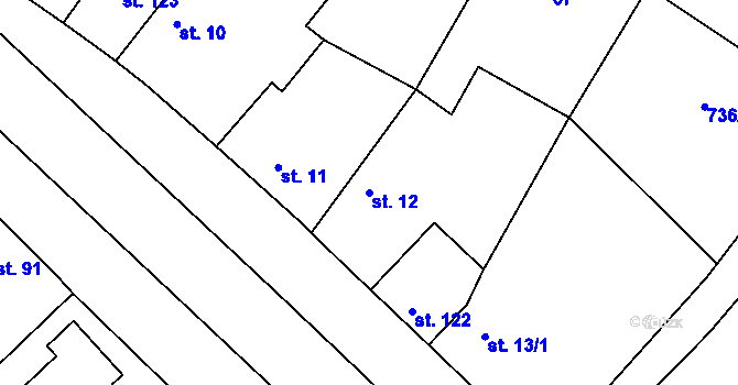 Parcela st. 12 v KÚ Chlumín, Katastrální mapa