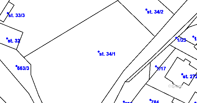 Parcela st. 34/1 v KÚ Chlumín, Katastrální mapa