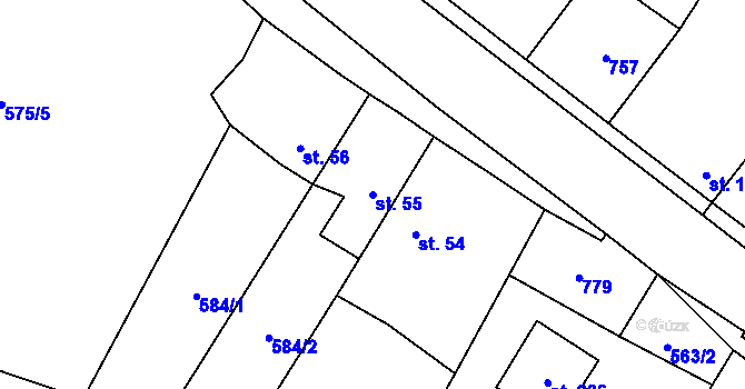 Parcela st. 55 v KÚ Chlumín, Katastrální mapa
