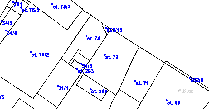 Parcela st. 72 v KÚ Chlumín, Katastrální mapa
