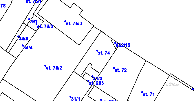 Parcela st. 74 v KÚ Chlumín, Katastrální mapa