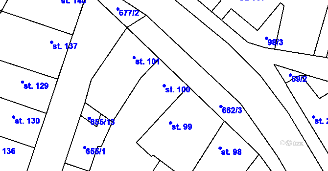 Parcela st. 100 v KÚ Chlumín, Katastrální mapa