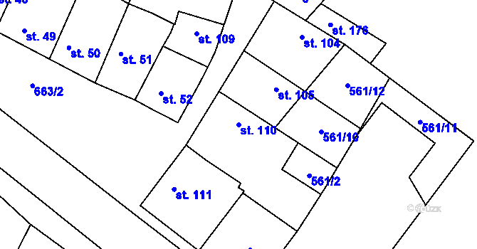 Parcela st. 110 v KÚ Chlumín, Katastrální mapa