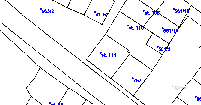 Parcela st. 111 v KÚ Chlumín, Katastrální mapa