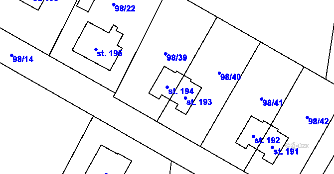 Parcela st. 194 v KÚ Chlumín, Katastrální mapa