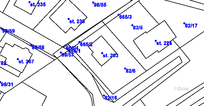 Parcela st. 203 v KÚ Chlumín, Katastrální mapa