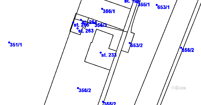 Parcela st. 233 v KÚ Chlumín, Katastrální mapa