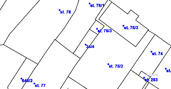 Parcela st. 34/4 v KÚ Chlumín, Katastrální mapa