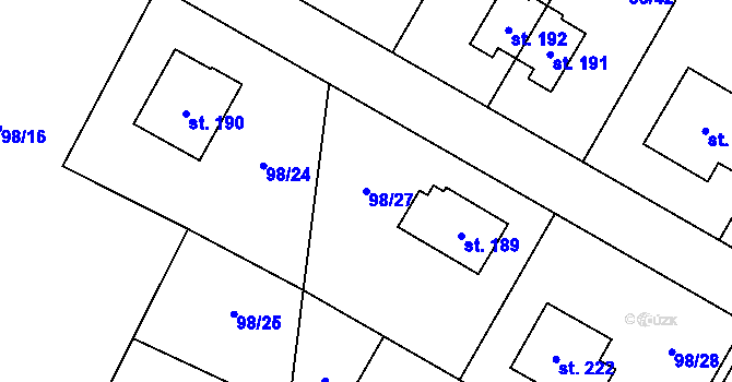 Parcela st. 98/27 v KÚ Chlumín, Katastrální mapa