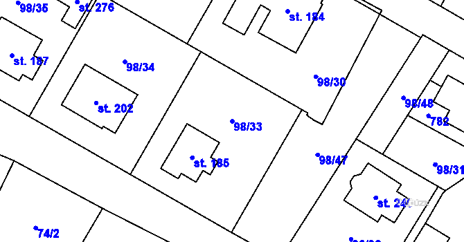 Parcela st. 98/33 v KÚ Chlumín, Katastrální mapa