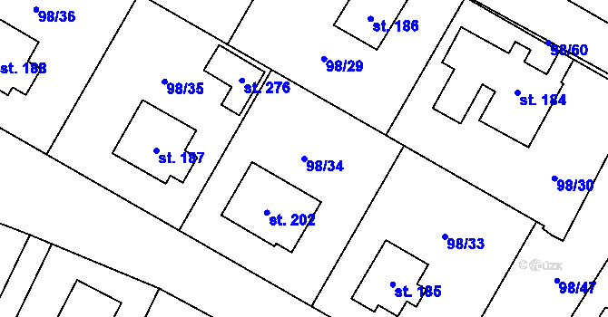 Parcela st. 98/34 v KÚ Chlumín, Katastrální mapa