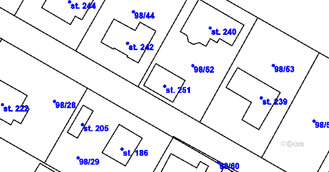 Parcela st. 251 v KÚ Chlumín, Katastrální mapa