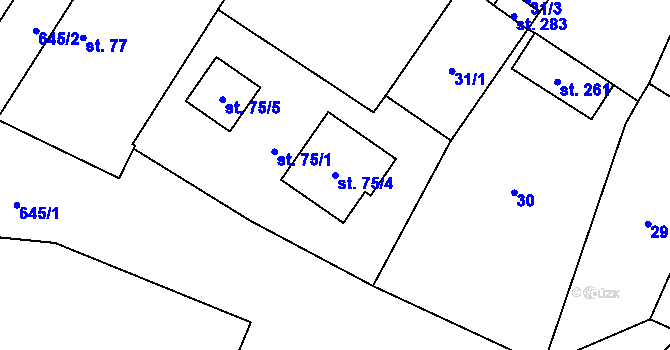 Parcela st. 75/4 v KÚ Chlumín, Katastrální mapa