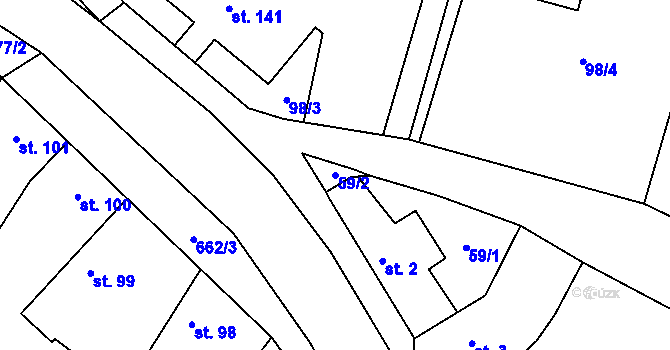 Parcela st. 59/2 v KÚ Chlumín, Katastrální mapa