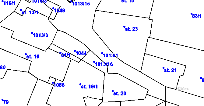 Parcela st. 1013/1 v KÚ Chlumy, Katastrální mapa