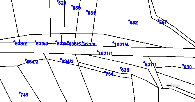 Parcela st. 1021/1 v KÚ Chlumy, Katastrální mapa