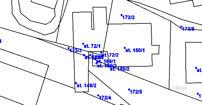 Parcela st. 72/2 v KÚ Chlumy, Katastrální mapa