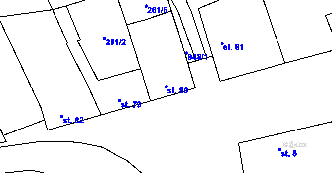 Parcela st. 80 v KÚ Chlustina, Katastrální mapa