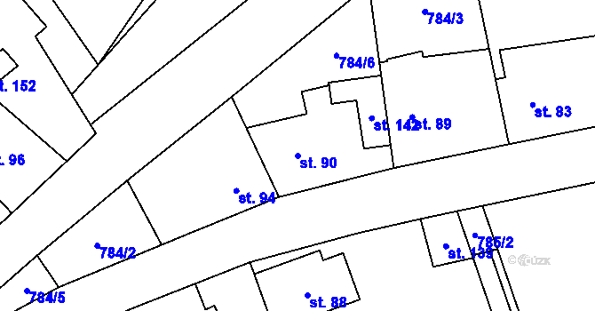 Parcela st. 90 v KÚ Chlustina, Katastrální mapa